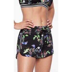 Athleta Gold Coast Surge Shorts Swim Bottoms Size Large Black Floral Print